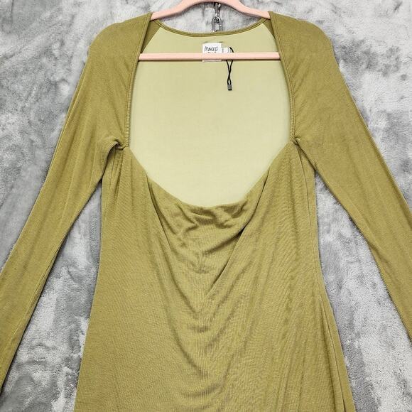 Princess Polly Dress Womens US 12 Green Long Bell Sleeve Square Neck Ribbed Knit - Picture 2 of 9